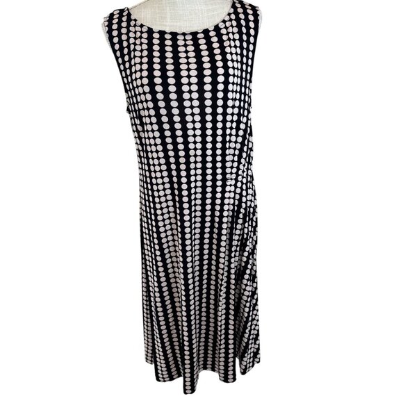 Tory Burch Black & White Polka Dot Sleeveless Midi Dress Pleated Details XL - Picture 1 of 13